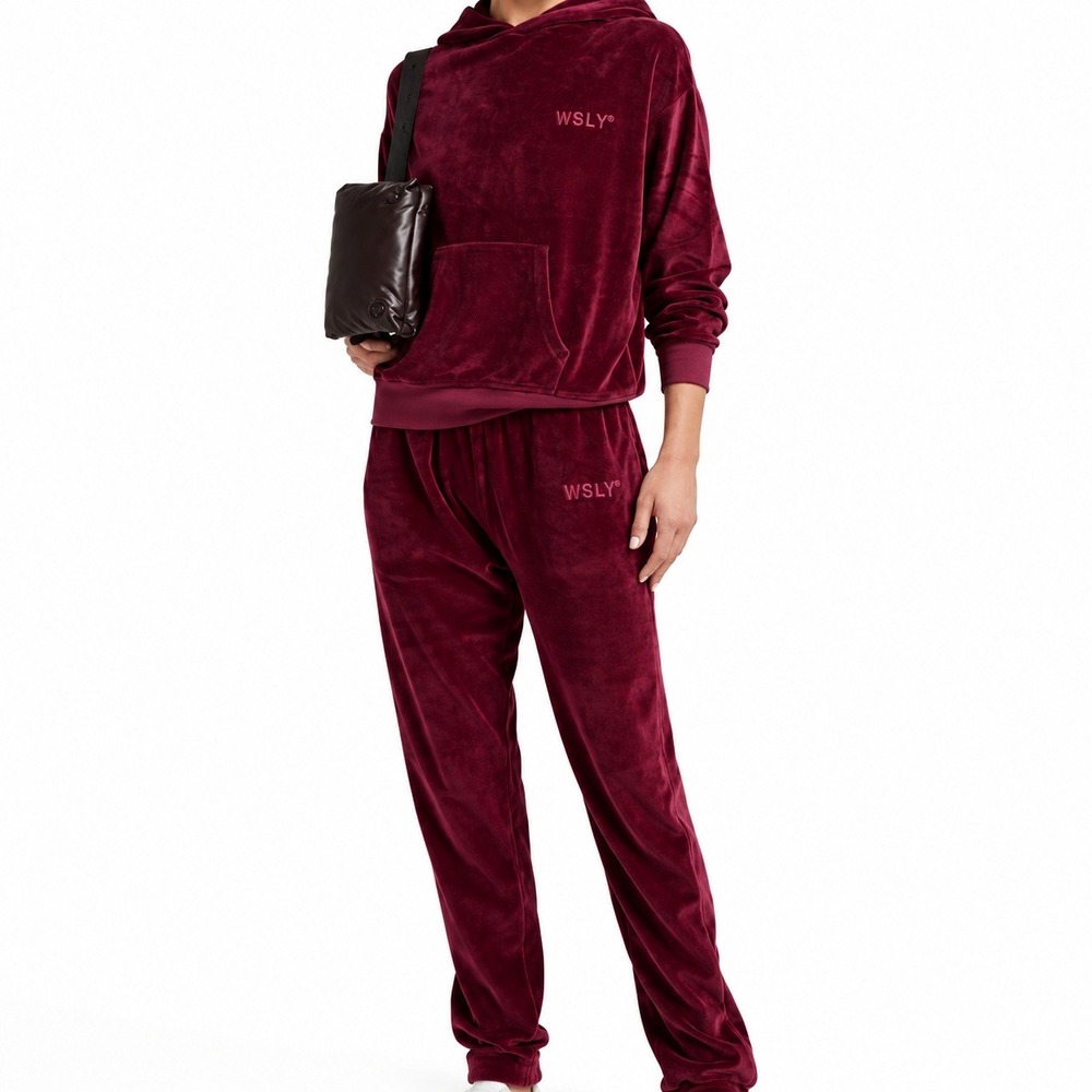 WSLY Eco Plush Velour Hoodie and Jogger Set Beetroot Burgundy XS/XXS